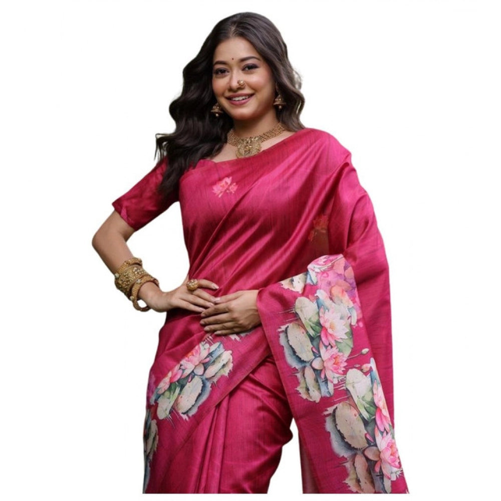 Generic Women's Faux_Tussar Floral Saree With Unstitched Blouse 5.5MtrÂ (Pink)