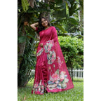 Generic Women's Faux_Tussar Floral Saree With Unstitched Blouse 5.5MtrÂ (Pink)