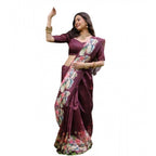 Generic Women's Faux_Tussar Floral Saree With Unstitched Blouse 5.5MtrÂ (Purple)