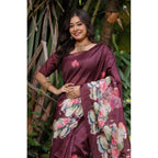 Generic Women's Faux_Tussar Floral Saree With Unstitched Blouse 5.5MtrÂ (Purple)