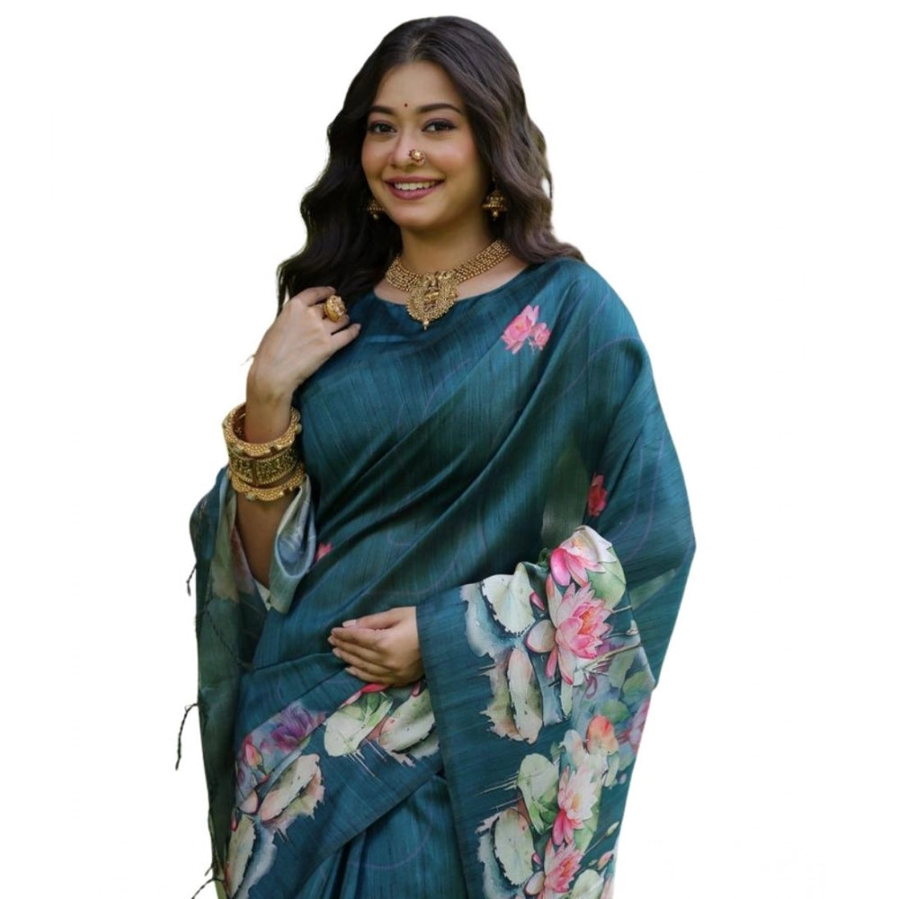 Generic Women's Faux_Tussar Floral Saree With Unstitched Blouse 5.5MtrÂ (Teal)