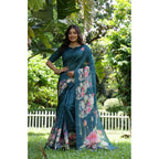 Generic Women's Faux_Tussar Floral Saree With Unstitched Blouse 5.5MtrÂ (Teal)