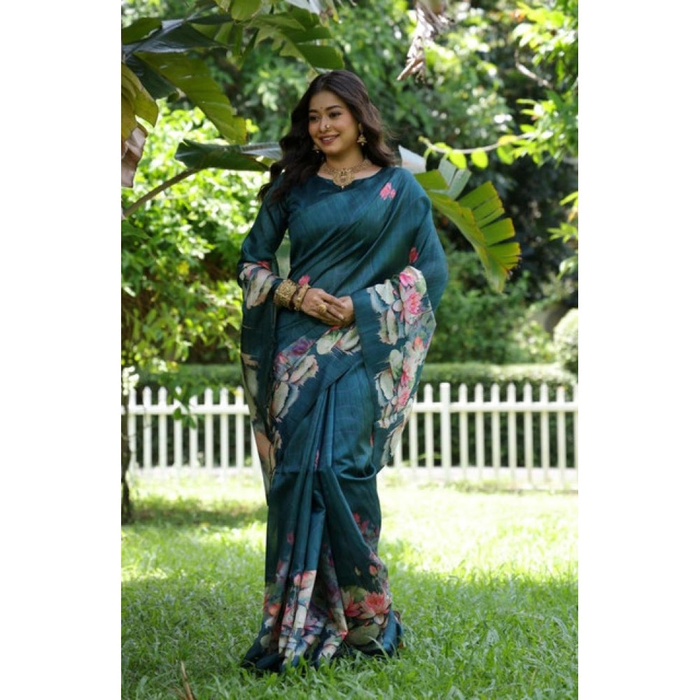 Generic Women's Faux_Tussar Floral Saree With Unstitched Blouse 5.5MtrÂ (Teal)
