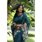 Generic Women's Faux_Tussar Floral Saree With Unstitched Blouse 5.5MtrÂ (Teal)