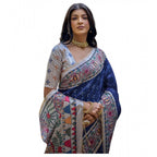 Generic Women's Faux_Tussar Geometric_Print Saree With Unstitched Blouse 5.5MtrÂ (Blue)