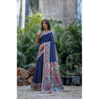Generic Women's Faux_Tussar Geometric_Print Saree With Unstitched Blouse 5.5MtrÂ (Blue)