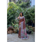 Generic Women's Faux_Tussar Geometric_Print Saree With Unstitched Blouse 5.5MtrÂ (Coffee)
