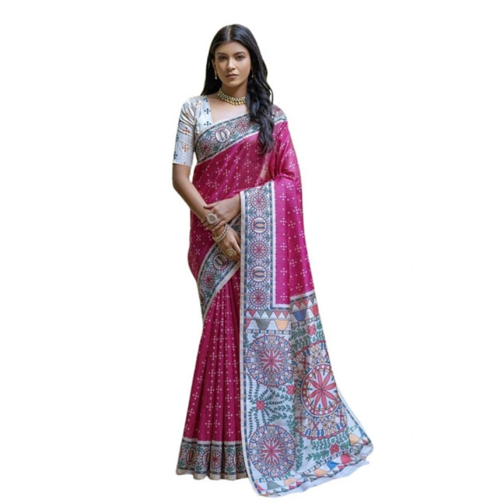 Generic Women's Faux_Tussar Geometric_Print Saree With Unstitched Blouse 5.5MtrÂ (Pink)
