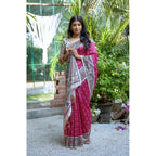 Generic Women's Faux_Tussar Geometric_Print Saree With Unstitched Blouse 5.5MtrÂ (Pink)