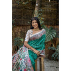 Generic Women's Faux_Tussar Geometric_Print Saree With Unstitched Blouse 5.5MtrÂ (Rama_Green)
