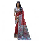 Generic Women's Faux_Tussar Geometric_Print Saree With Unstitched Blouse 5.5MtrÂ (Red)