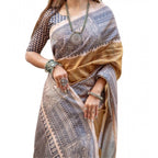 Generic Women's Faux_Tussar Geometric_Print Saree With Unstitched Blouse 5.5MtrÂ (Mustard)