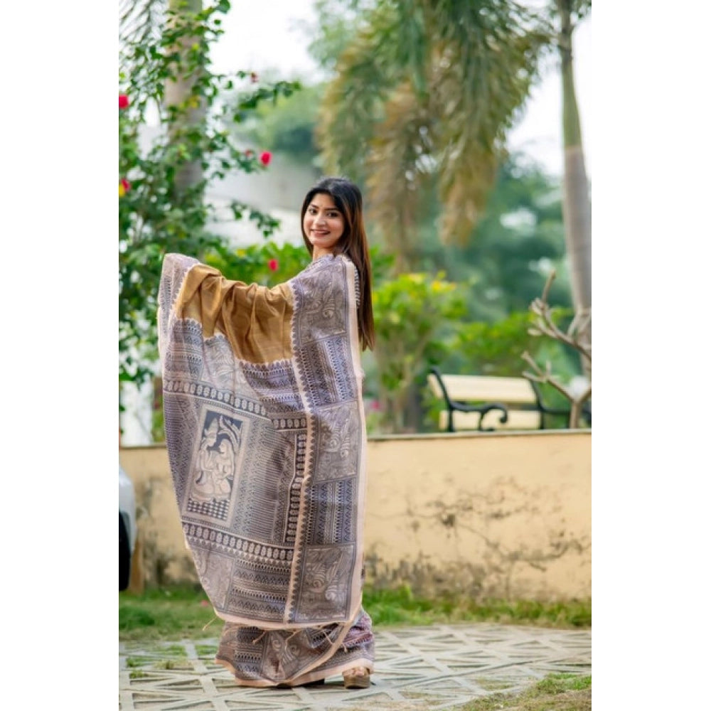 Generic Women's Faux_Tussar Geometric_Print Saree With Unstitched Blouse 5.5MtrÂ (Mustard)
