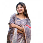 Generic Women's Faux_Tussar Geometric_Print Saree With Unstitched Blouse 5.5MtrÂ (Orange)