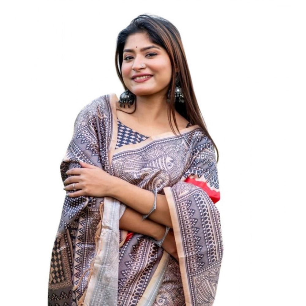 Generic Women's Faux_Tussar Geometric_Print Saree With Unstitched Blouse 5.5MtrÂ (Orange)