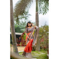  Women's Faux_Tussar Geometric_Print Saree With Unstitched Blouse 5.5MtrÂ (Orange)