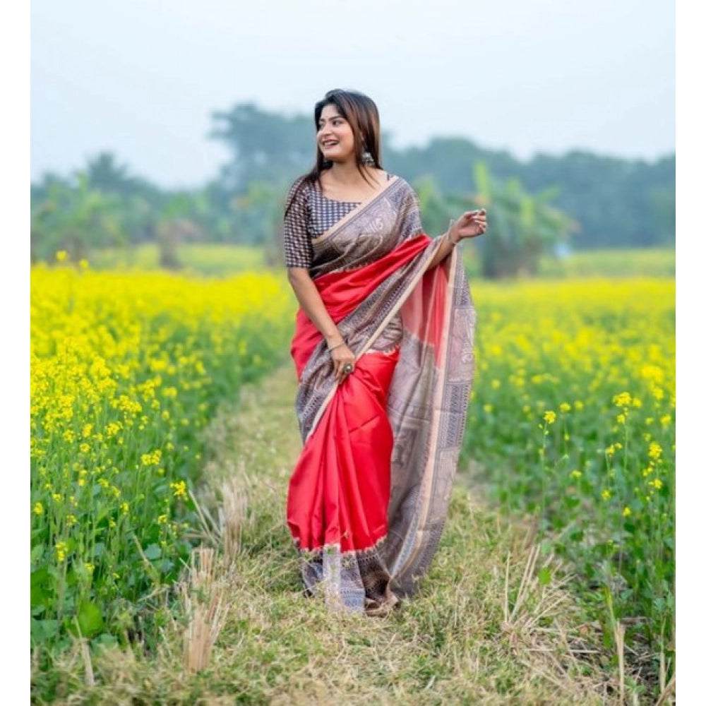 Generic Women's Faux_Tussar Geometric_Print Saree With Unstitched Blouse 5.5MtrÂ (Pink)
