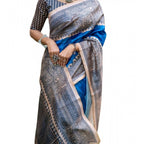 Generic Women's Faux_Tussar Geometric_Print Saree With Unstitched Blouse 5.5MtrÂ (Royal_Blue)