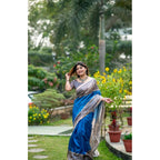 Generic Women's Faux_Tussar Geometric_Print Saree With Unstitched Blouse 5.5MtrÂ (Royal_Blue)