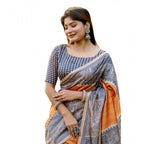 Generic Women's Faux_Tussar Geometric_Print Saree With Unstitched Blouse 5.5MtrÂ (Rust)