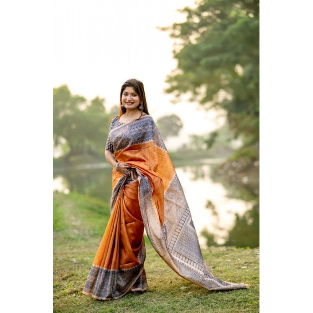 Generic Women's Faux_Tussar Geometric_Print Saree With Unstitched Blouse 5.5MtrÂ (Rust)