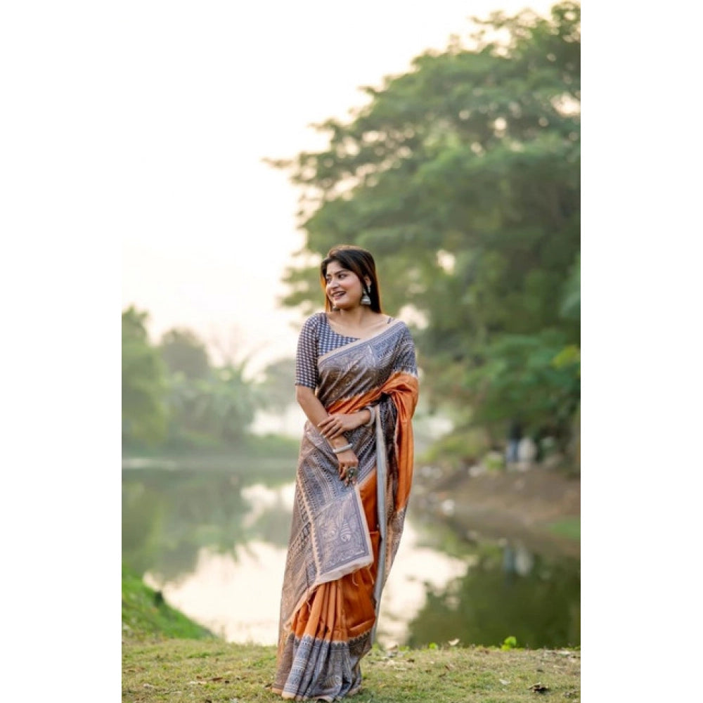 Generic Women's Faux_Tussar Geometric_Print Saree With Unstitched Blouse 5.5MtrÂ (Rust)