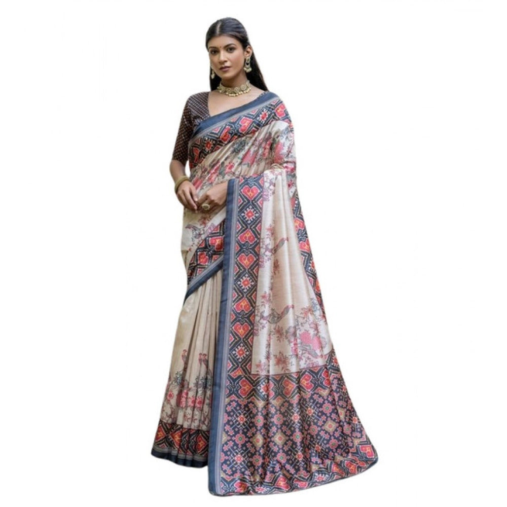 Generic Women's Faux_Tussar Floral Jal With Patola Print Saree With Unstitched Blouse 5.5MtrÂ (Black)