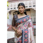 Generic Women's Faux_Tussar Floral Jal With Patola Print Saree With Unstitched Blouse 5.5MtrÂ (Black)