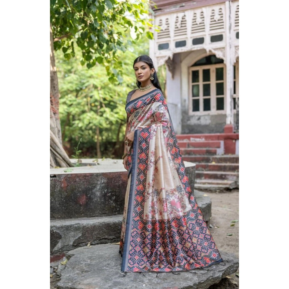 Generic Women's Faux_Tussar Floral Jal With Patola Print Saree With Unstitched Blouse 5.5MtrÂ (Black)