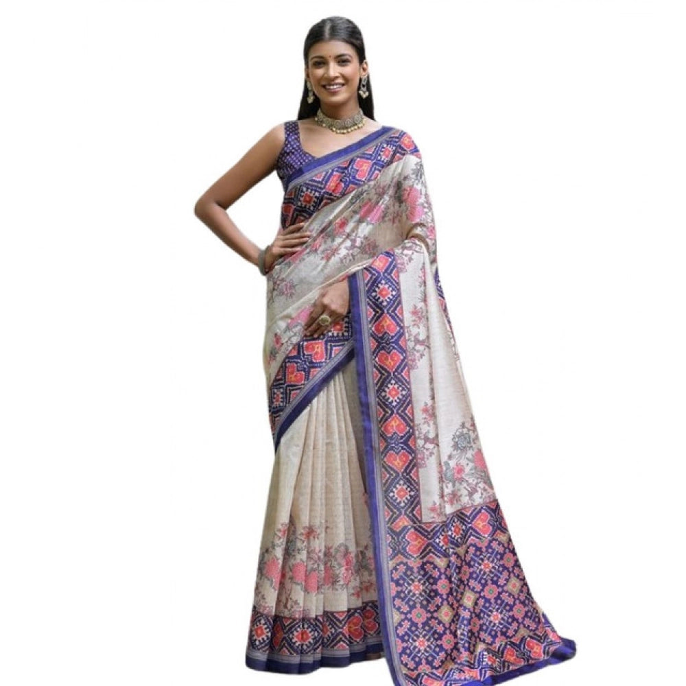 Generic Women's Faux_Tussar Floral Jal With Patola Print Saree With Unstitched Blouse 5.5MtrÂ (Blue)