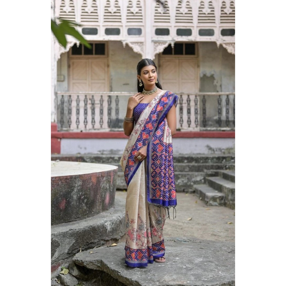 Generic Women's Faux_Tussar Floral Jal With Patola Print Saree With Unstitched Blouse 5.5MtrÂ (Blue)