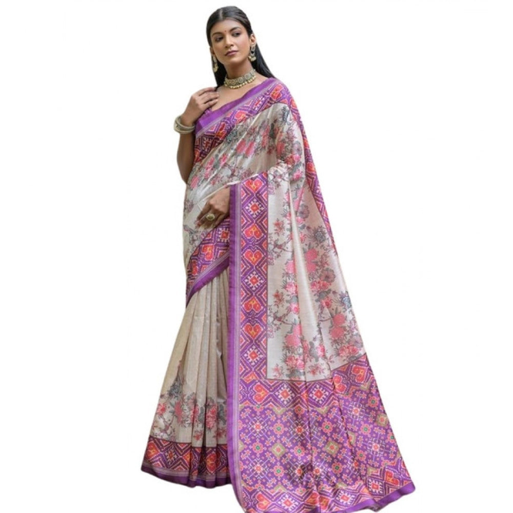 Generic Women's Faux_Tussar Floral Jal With Patola Print Saree With Unstitched Blouse 5.5MtrÂ (Lavender)