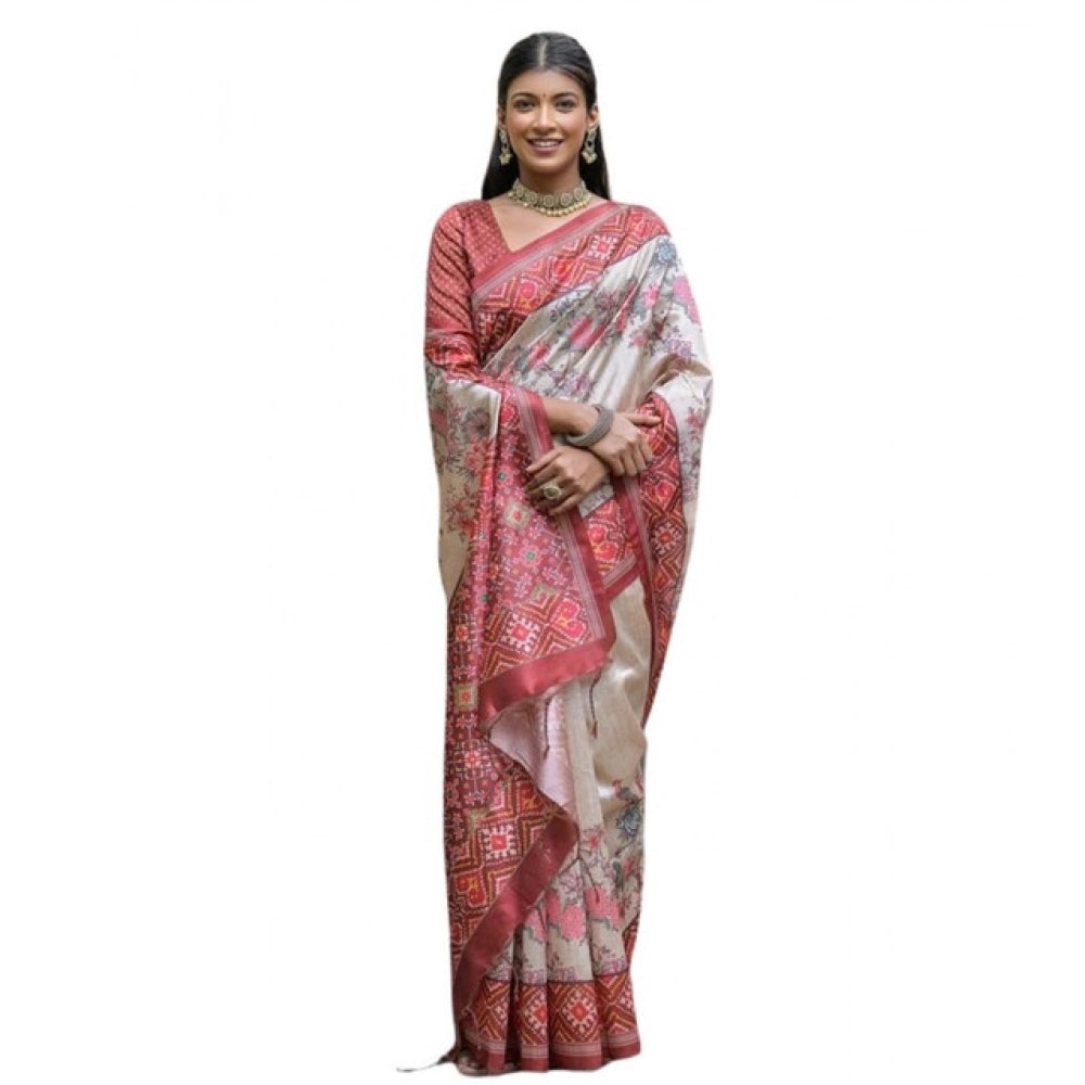 Generic Women's Faux_Tussar Floral Jal With Patola Print Saree With Unstitched Blouse 5.5MtrÂ (Maroon)