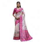 Generic Women's Faux_Tussar Floral Jal With Patola Print Saree With Unstitched Blouse 5.5MtrÂ (Pink)