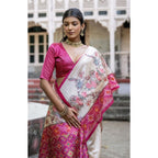 Generic Women's Faux_Tussar Floral Jal With Patola Print Saree With Unstitched Blouse 5.5MtrÂ (Pink)