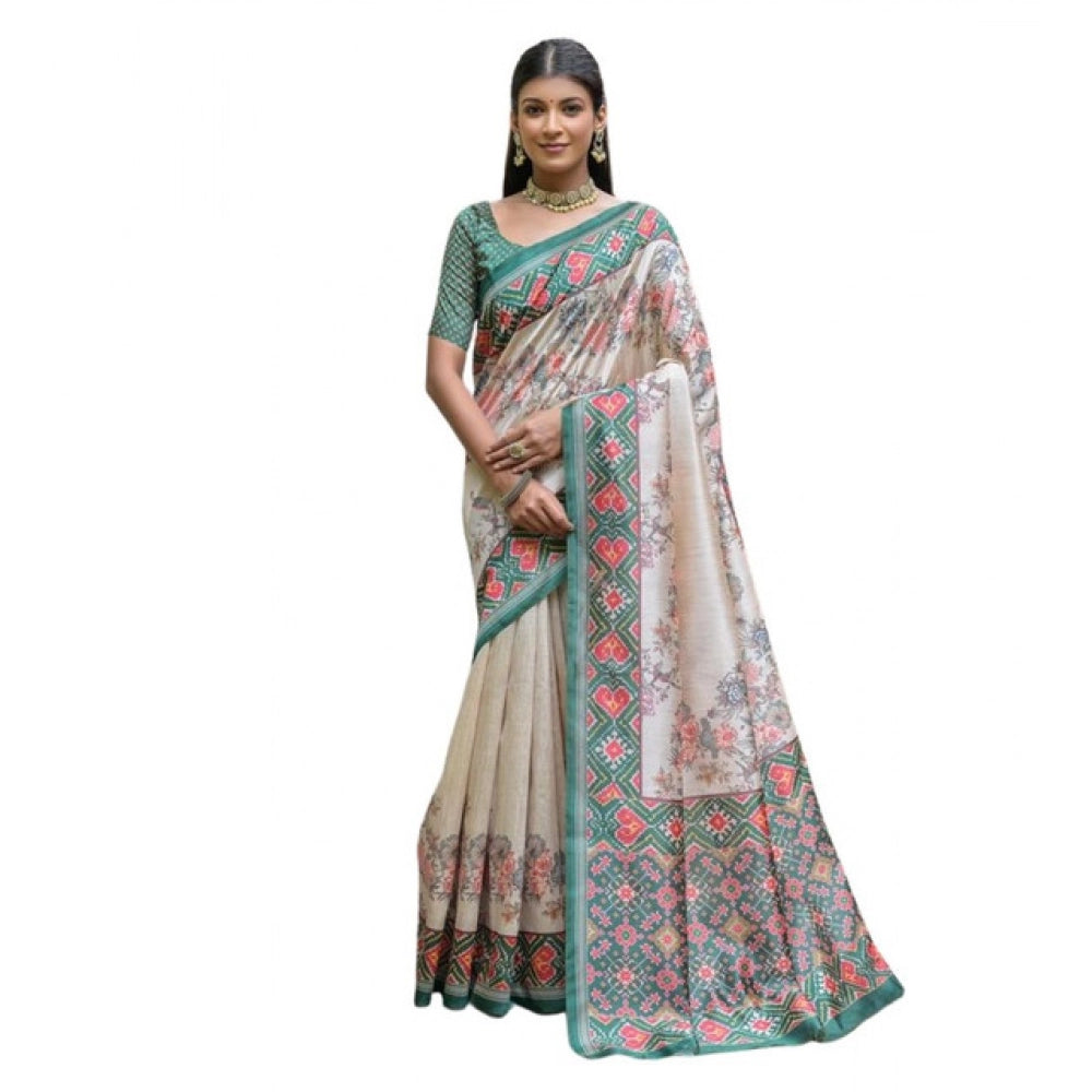 Generic Women's Faux_Tussar Floral Jal With Patola Print Saree With Unstitched Blouse 5.5MtrÂ (Teal)