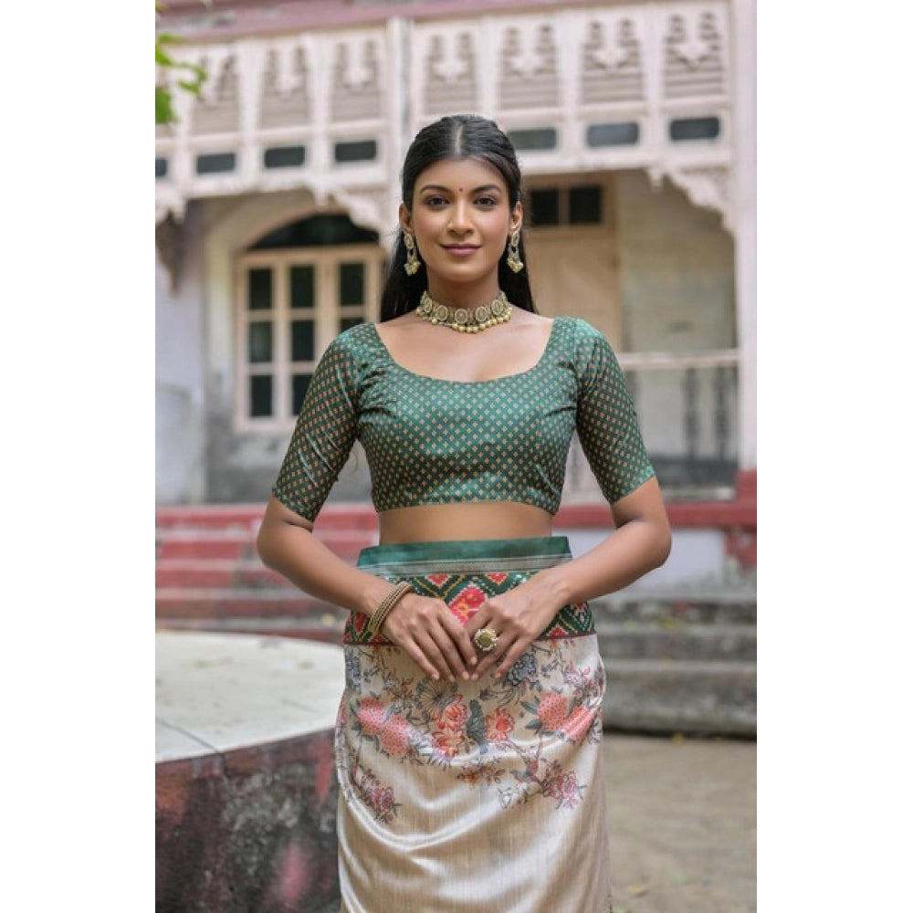 Generic Women's Faux_Tussar Floral Jal With Patola Print Saree With Unstitched Blouse 5.5MtrÂ (Teal)