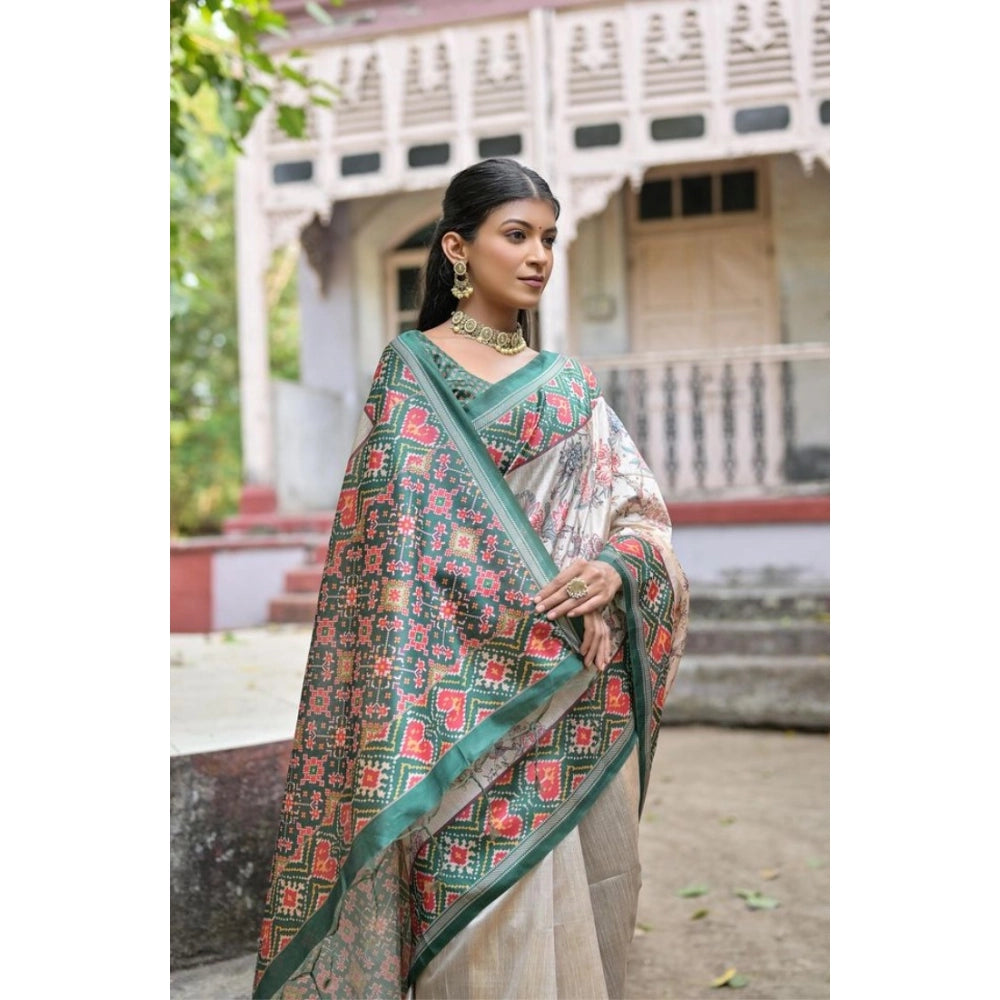 Generic Women's Faux_Tussar Floral Jal With Patola Print Saree With Unstitched Blouse 5.5MtrÂ (Teal)