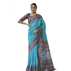 Generic Women's Faux_Tussar Ikat Saree With Unstitched Blouse 5.5MtrÂ (Aqua_Blue)
