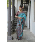 Generic Women's Faux_Tussar Ikat Saree With Unstitched Blouse 5.5MtrÂ (Aqua_Blue)