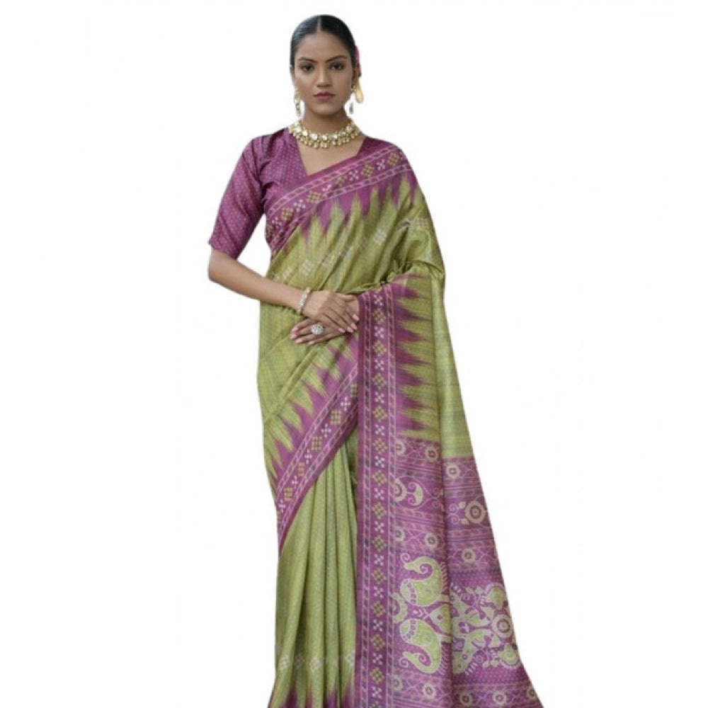 Generic Women's Faux_Tussar Ikat Saree With Unstitched Blouse 5.5MtrÂ (Green)