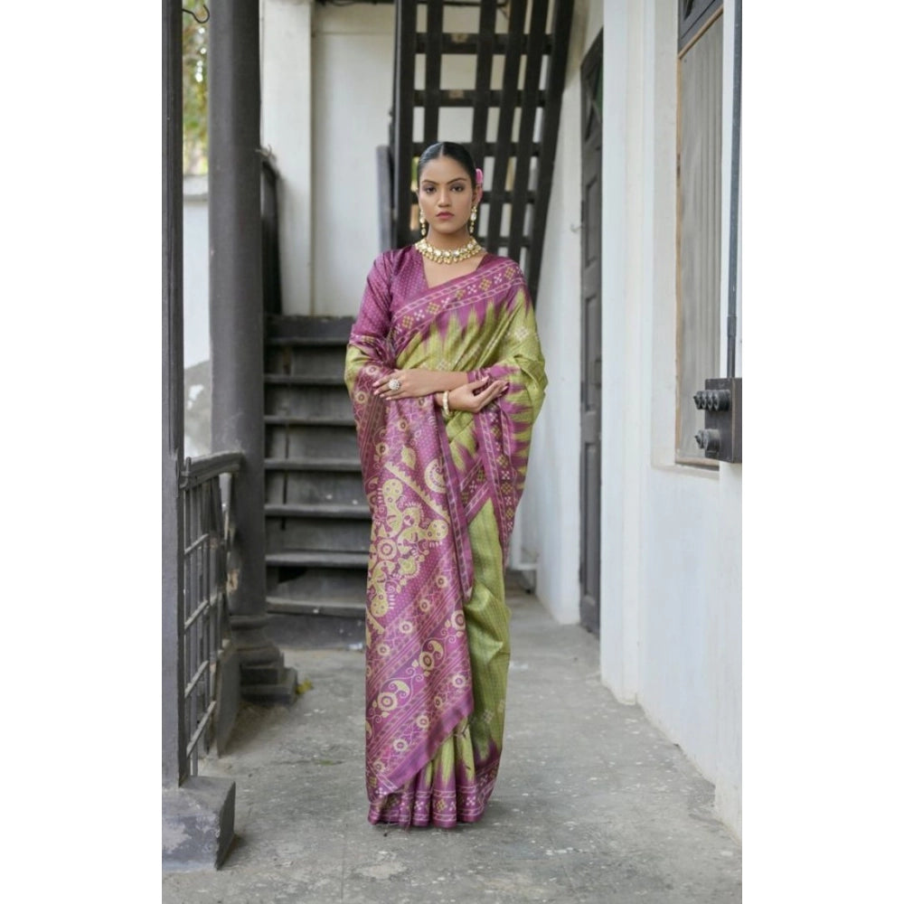 Generic Women's Faux_Tussar Ikat Saree With Unstitched Blouse 5.5MtrÂ (Green)