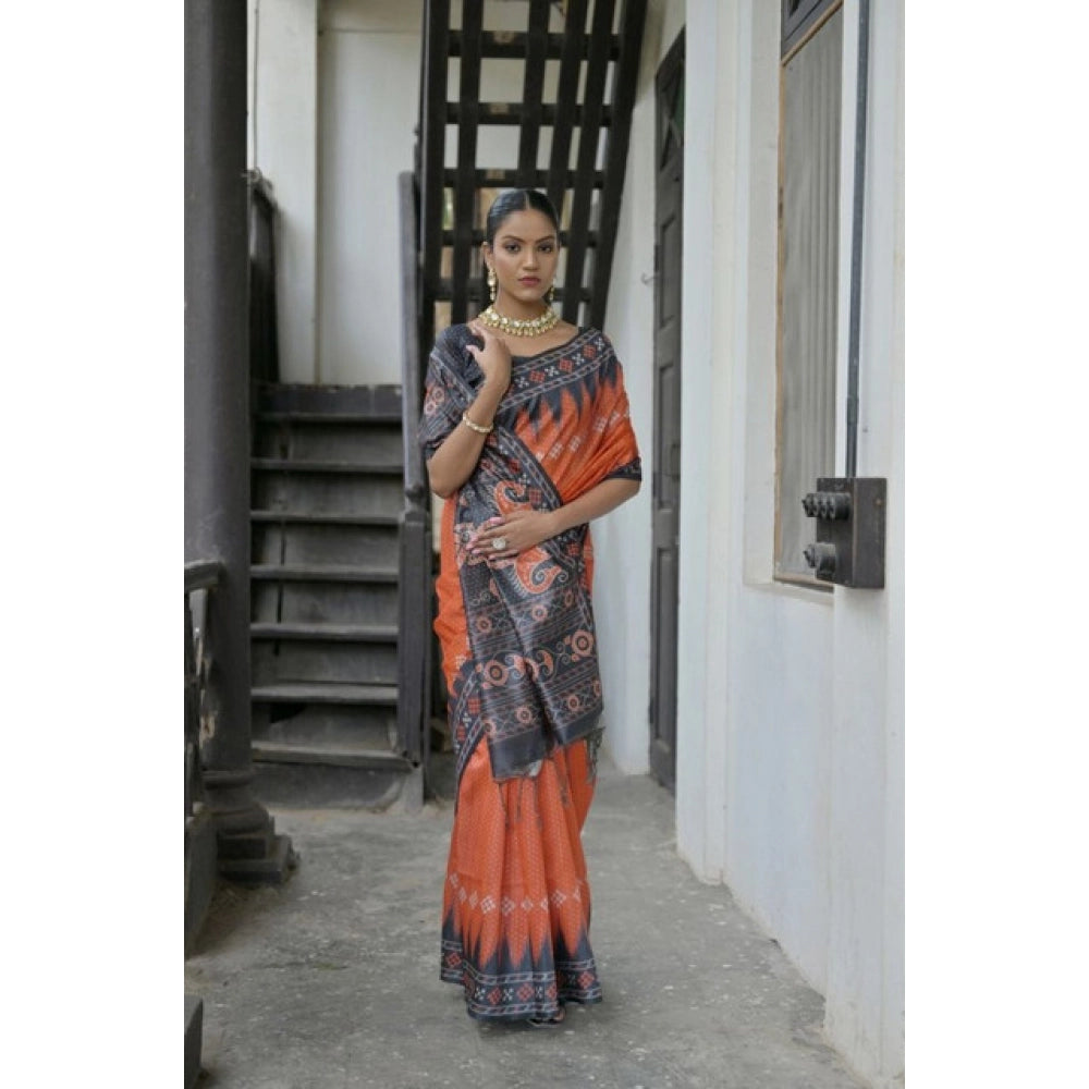 Generic Women's Faux_Tussar Ikat Saree With Unstitched Blouse 5.5MtrÂ (Orange)