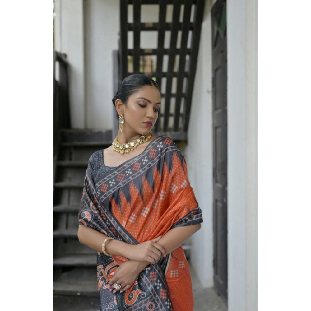 Generic Women's Faux_Tussar Ikat Saree With Unstitched Blouse 5.5MtrÂ (Orange)