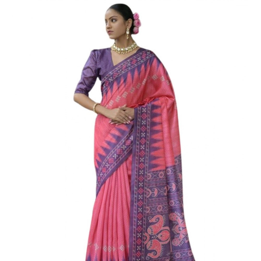 Generic Women's Faux_Tussar Ikat Saree With Unstitched Blouse 5.5MtrÂ (Peach)