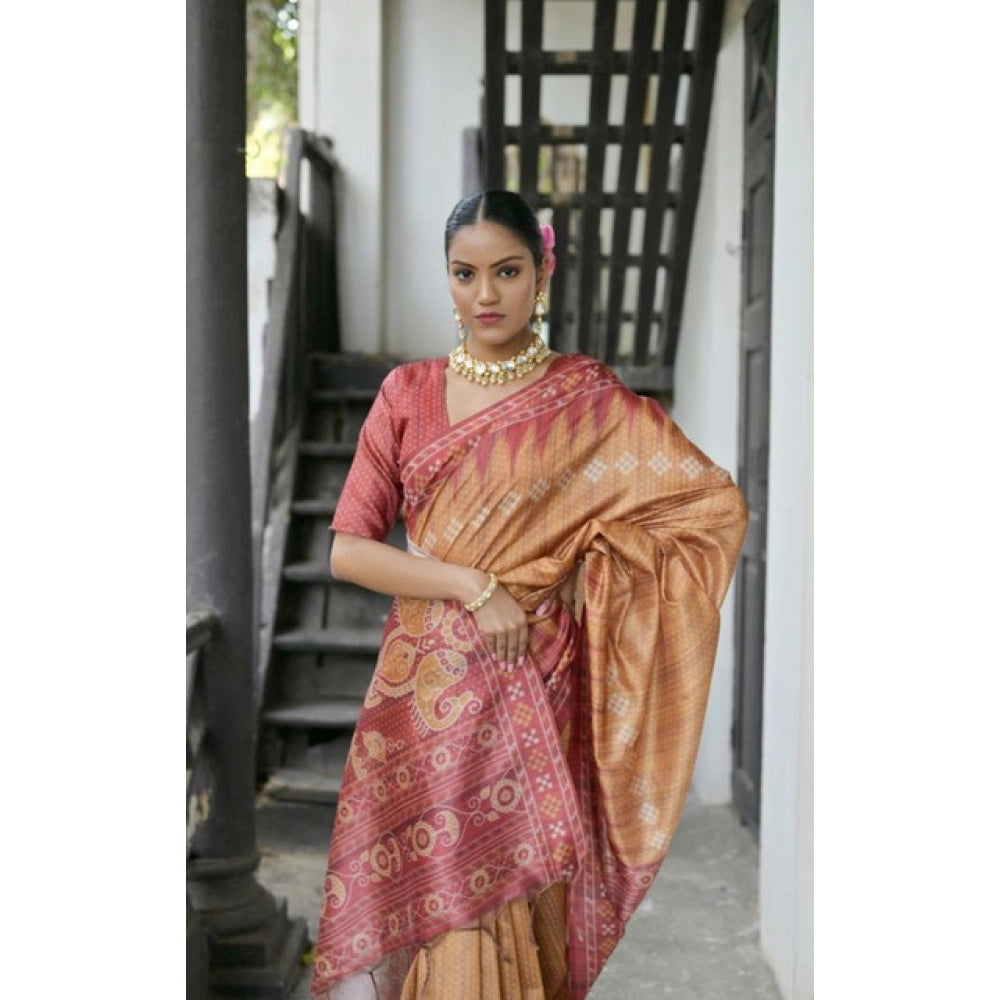 Generic Women's Faux_Tussar Ikat Saree With Unstitched Blouse 5.5MtrÂ (Rust)