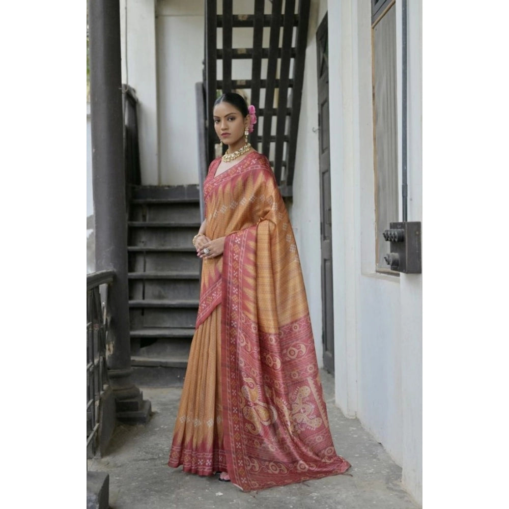 Generic Women's Faux_Tussar Ikat Saree With Unstitched Blouse 5.5MtrÂ (Rust)