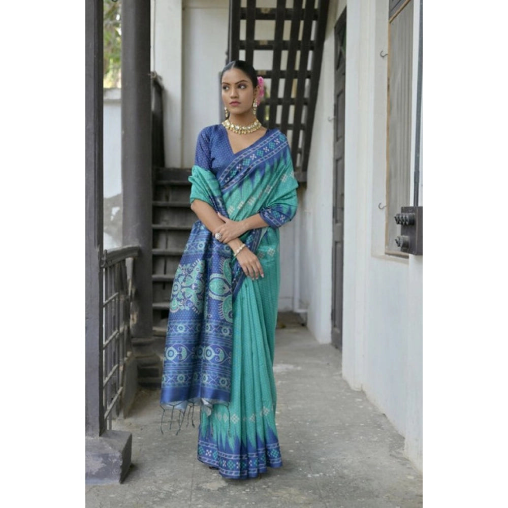 Generic Women's Faux_Tussar Ikat Saree With Unstitched Blouse 5.5MtrÂ (Sea_Green)