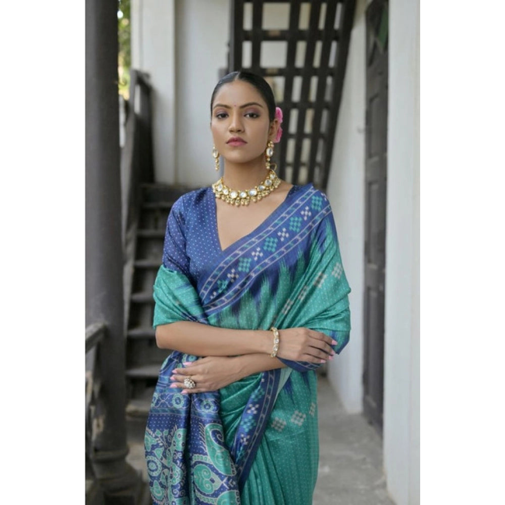 Generic Women's Faux_Tussar Ikat Saree With Unstitched Blouse 5.5MtrÂ (Sea_Green)