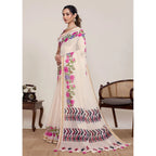Generic Women's Linen Floral Printed Saree With Unstitched Blouse 5.5MtrÂ (Cream)